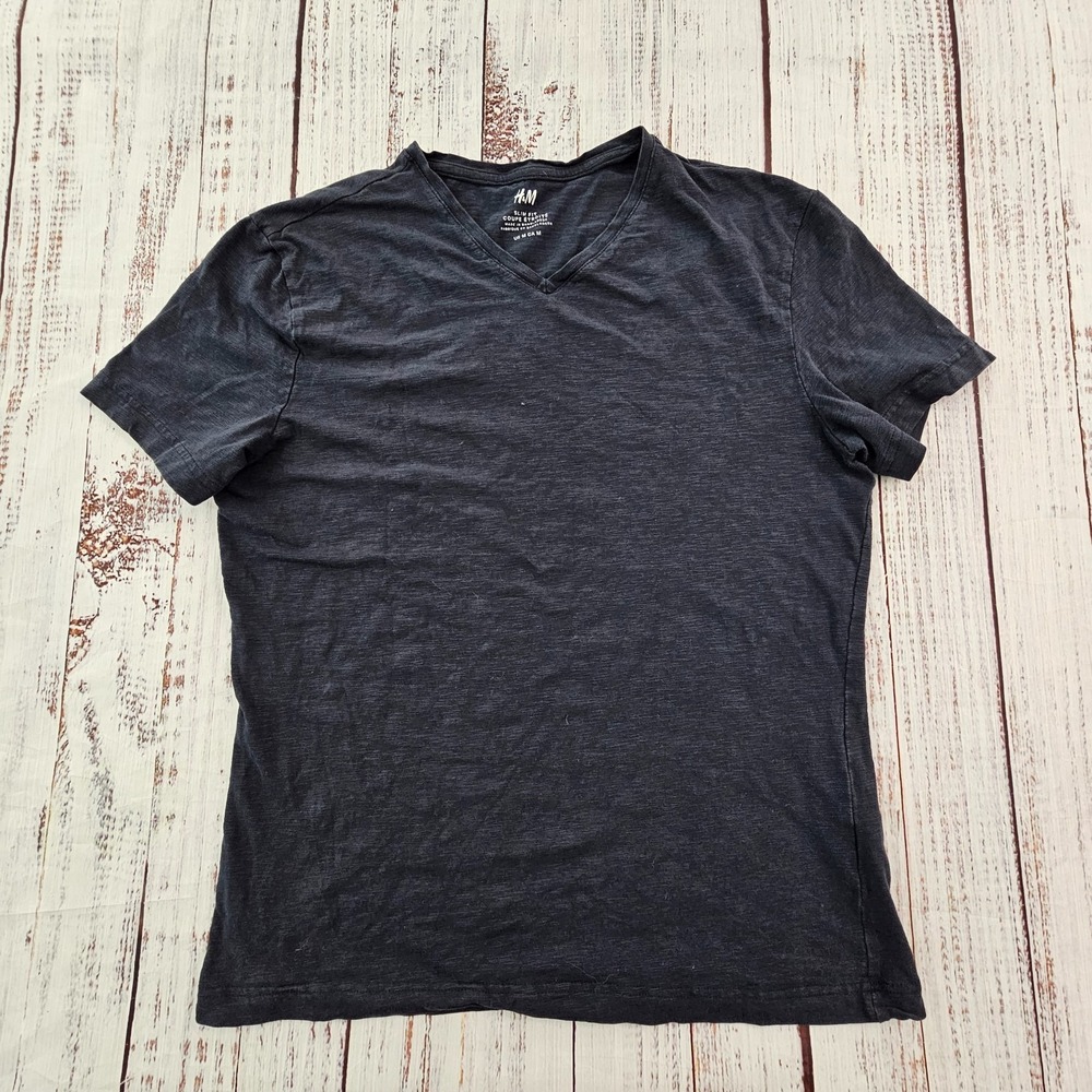 H&M Blue‎ Short Sleeve Slim Fit Cotton Blend V-Neck T-Shirt Women's M